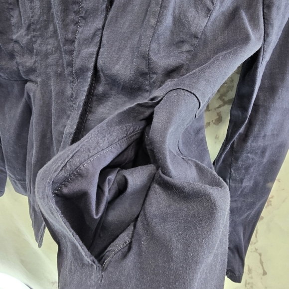 Eileen Fisher Jacket Womens Large P Organic Linen Zip Moto Blazer Navy Blue - Picture 8 of 13